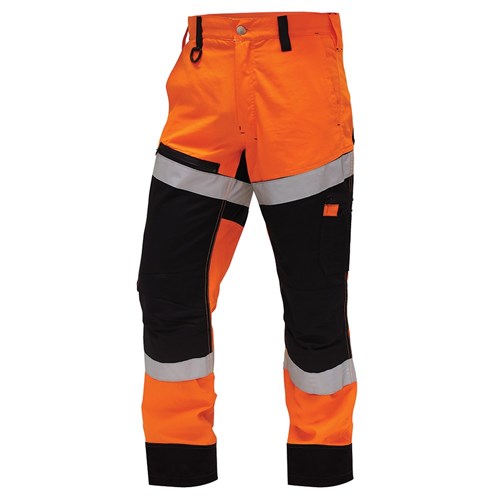 BISON RIPSTOP COTTON TROUSER WITH HIVIS TAPE - ORANGE/BLACK FRONT