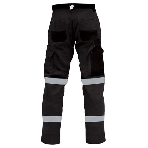 BISON RIPSTOP COTTON TROUSER WITH HIVIS TAPE - BLACK REAR