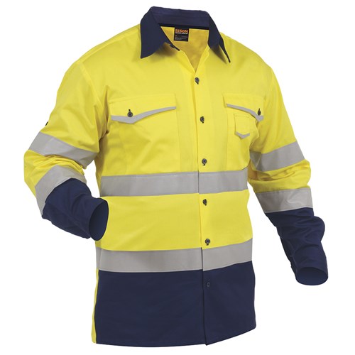 BISON SHIRT DAY/NIGHT X-BACK COTTON - YELLOW/NAVY FRONT