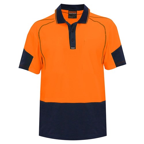 Bison Polo Day Only Quick Dry Cotton Backed - Orange/Navy Front