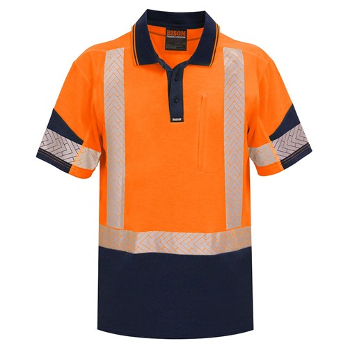 BISON POLO DAY/NIGHT QUICK-DRY COTTON BACKED ORANGE/NAVY