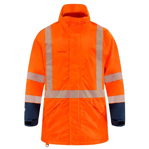 Bison Extreme TTMC-W17 Orange HI-VIS 30,000mm/hr Jacket Front Hood Down
