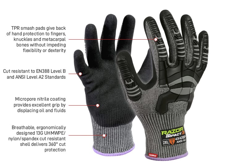 Esko Razor Impact Cut 3 Gloves - Grey