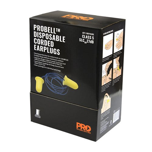 Probell Disposable Corded Earplugs Corded - 100 Pairs Pack