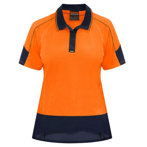 Bison Women's Day Only Quick Dry Cotton Backed Polo - Orange/Navy Front