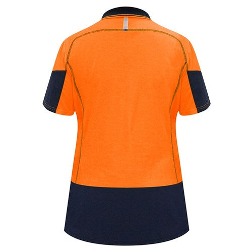Bison Women's Day Only Quick Dry Cotton Backed Polo - Orange/Navy Rear