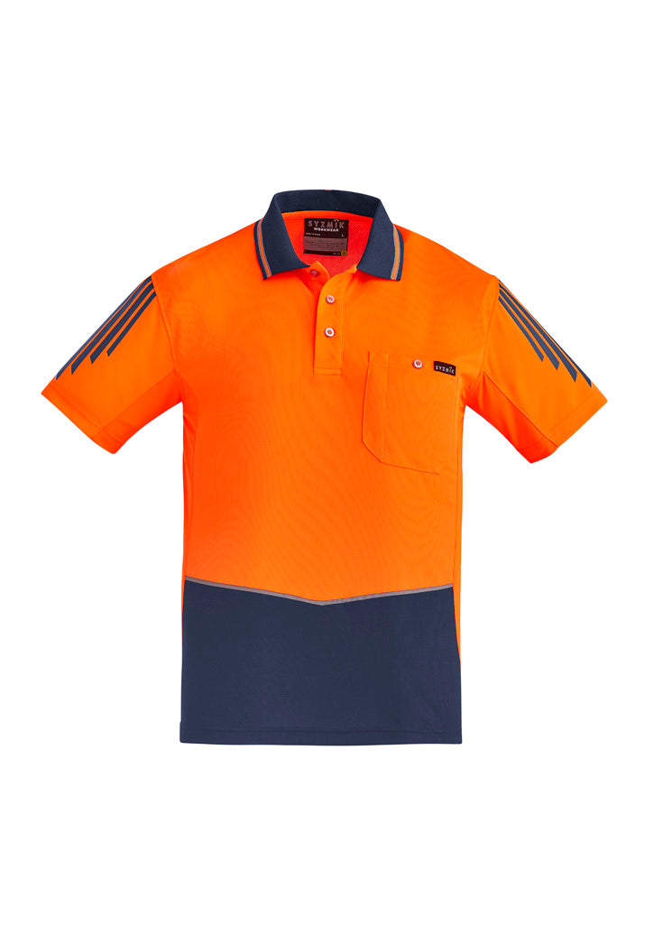 Syzmik Mens Hi-Vis Flux S/S Polo - orange navy