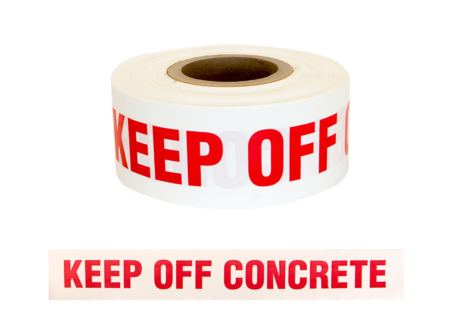 Roll of warning tape with 'KEEP OFF' and 'KEEP OFF CONCRETE' text on a white background