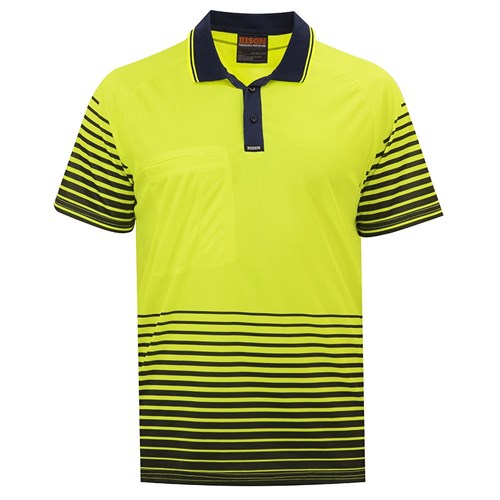 Bison Day Only Polyester Yellow Line Fade Style Polo - Front