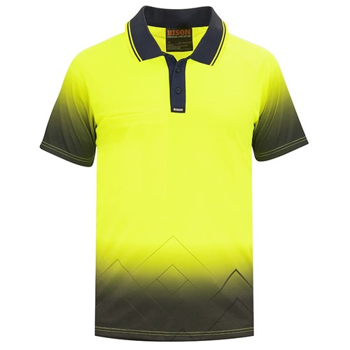 BISON DAY ONLY POLYESTER YELLOW MOUNTAIN DESIGN POLO-FRONT