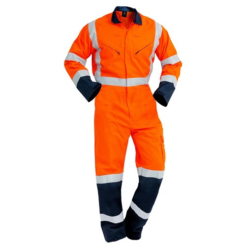 BISON WORKZONE TTMC-W17 COTTON ZIP ORANGE/NAVY OVERALL - FRONT