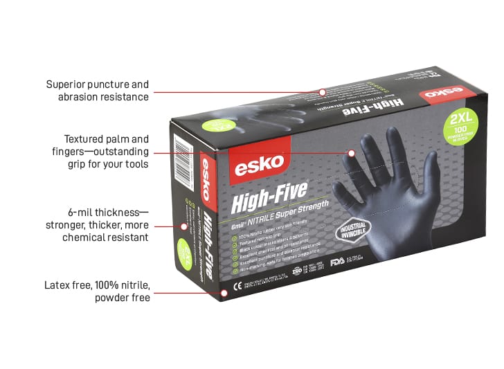 ESKO High Five Black Nitrile Disposable Gloves