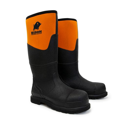 BISON NEO RUBBER/NEOPRENE SAFETY GUMBOOT BLACK/ORANGE