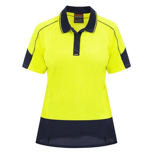 Bison Women's Day Only Quick Dry Cotton Backed Polo - Yellow/Navy Front