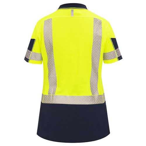BISON WOMEN'S DAY/NIGHT QUICK-DRY COTTON BACKED POLO YELLOW/NAVY REAR
