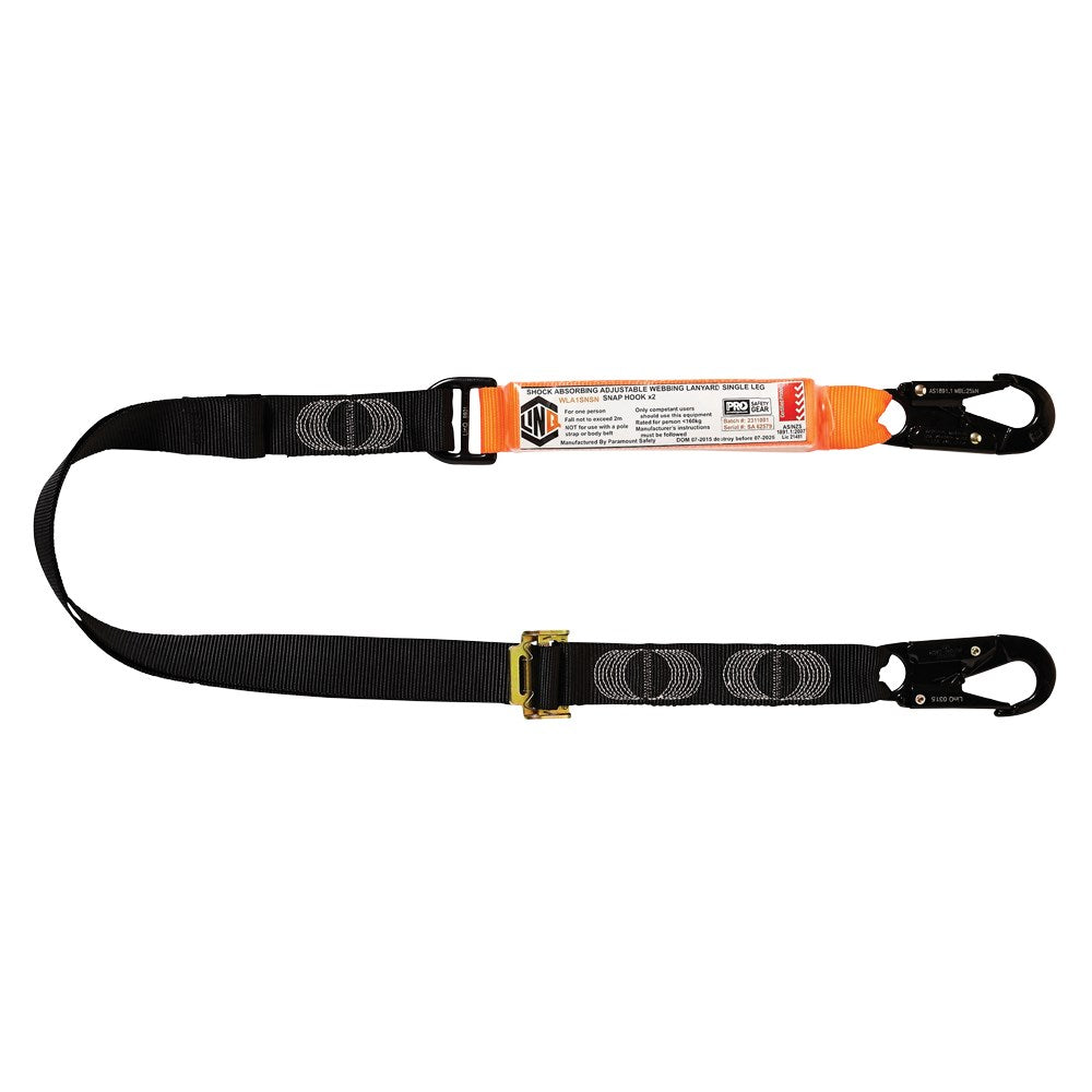 ELITE SINGLE LEG SHOCK ABSORBING 2M ADJUSTABLE LANYARD WITH HARDWARE SN X2