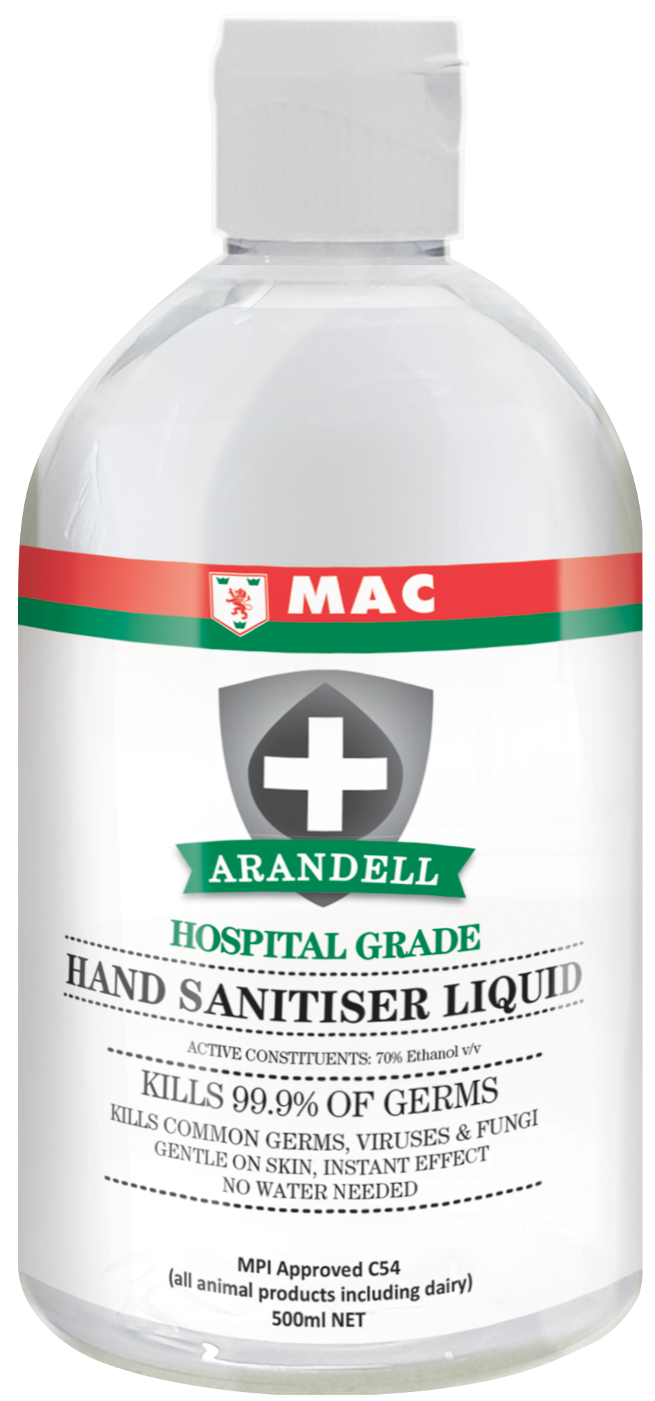 MAC Arandell Instant Hand Sanitiser Liquid 500ml Flip Top Lid