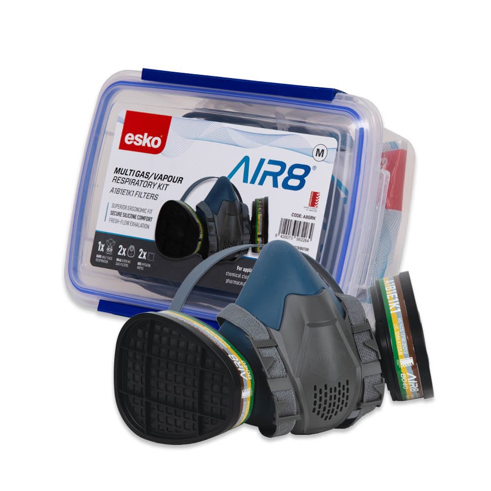 Esko Air8 multi-gas/vapour respiratory kit with packaging on a white background