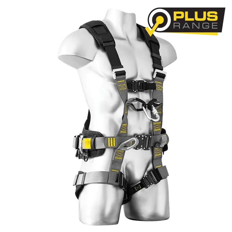 Zero Elite Construction Harness on a mannequin with Plus Range logo