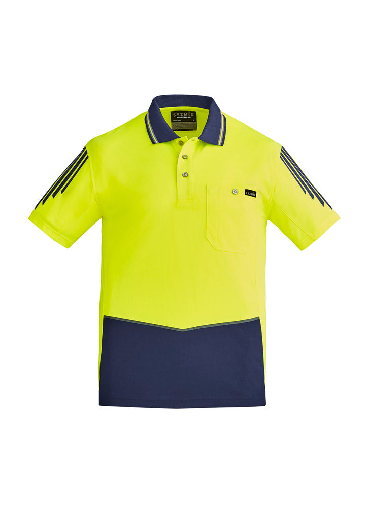 Syzmik Mens Hi-Vis Flux S/S Polo yellow navy 
