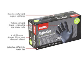 ESKO High Five Black Nitrile Disposable Gloves