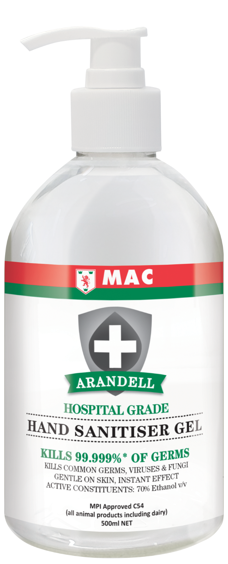 MAC Arandell Instant Hand Sanitiser Gel Bottle with Pump 500ml