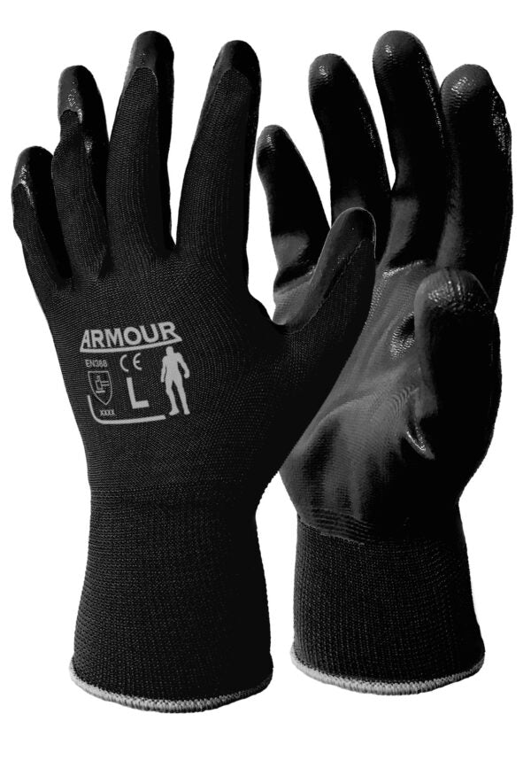 Armour Black Flat Nitrile Open Back Glove